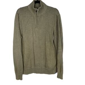 Eddie Bauer Mens Medium M Taupe Brown Cotton 1/4 Zip Mock Neck Pullover Sweater